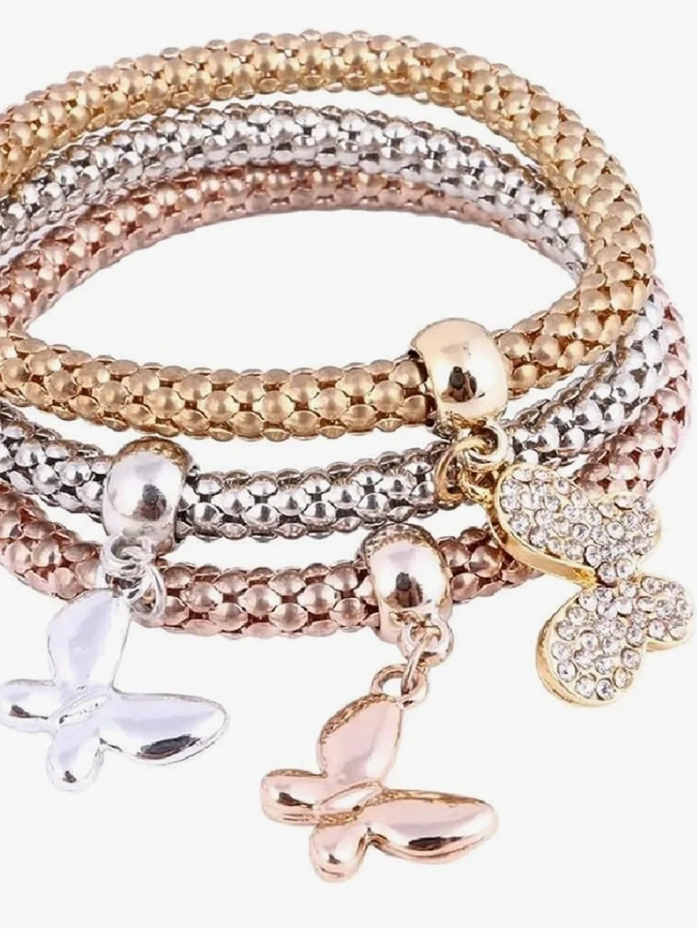 Anthropologie Rose Gold, Gold & Silver Butterfly Charm Bracelet Set